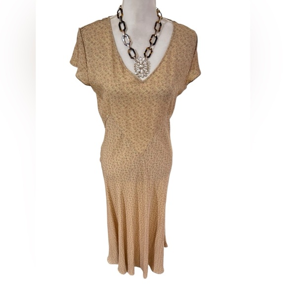 Sundance SILK Golden tan Women's floral midi Dress Size 8 - Picture 4 of 8